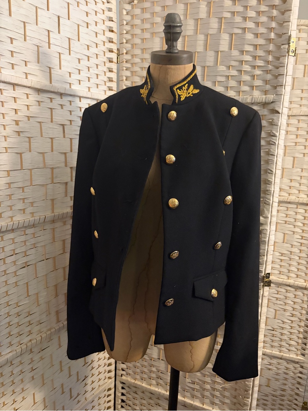 Vintage Ralph Lauren 100% Wool Military Peplum Gold Embossed Buttons, Embroidery - Picture 3 of 13